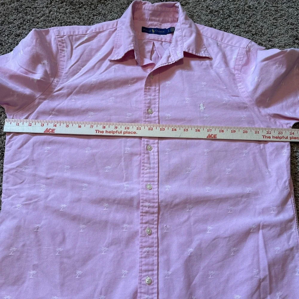 Polo Ralph Lauren Shirt Mens Large Pink Button Down Aloha Palm Tree Embroidered